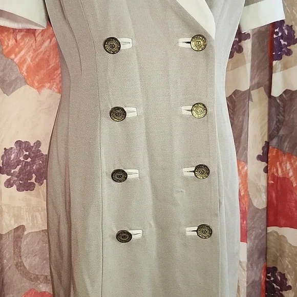Vintage Danny & Nicole Tan & White Double-Breasted Jacket Dress – Size 8 - Picture 4 of 9